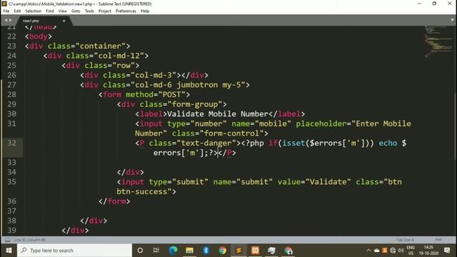 Server side and client side validation for Mobile Number in PHP