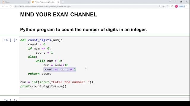Python program to count the digits in an integer | Python 3 Programming for Beginners | Free Course