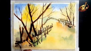 WATERCOLOR DEMONSTRATION - HOW TO LANDSCAPE WATERCOLOR PAINTING very easy steps