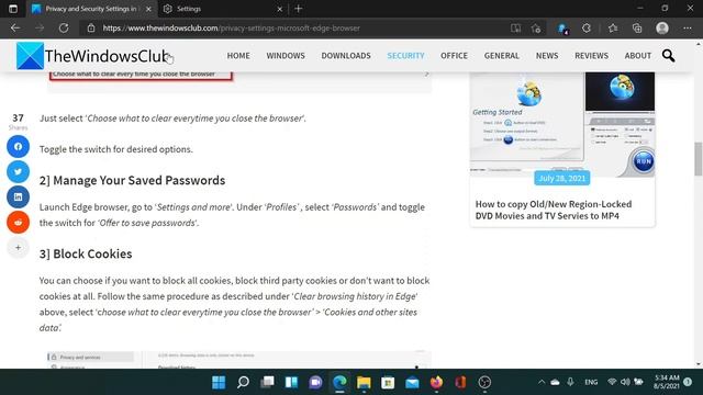 Privacy and Security Settings in Edge browser on Windows смотреть онлайн