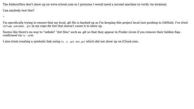 Apple: Does iCloud Drive backup hidden dot folders/files such as .git? смотреть онлайн