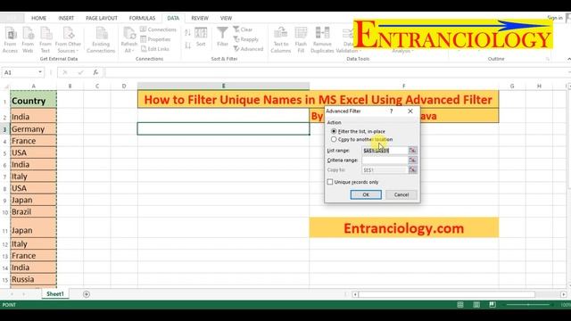 Advanced Filtering Unique Values in MS Excel | Learn Advanced Excel Online | Free Online Tutorials
