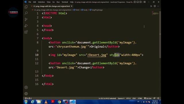 Develop and demonstrate a HTML file that includes JavaScript script for switching an image source..