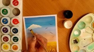 Поле Дерево.  Как нарисовать осенний пейзаж гуашью для начинающих - 2 часть. Tree draw Рисуем вмест