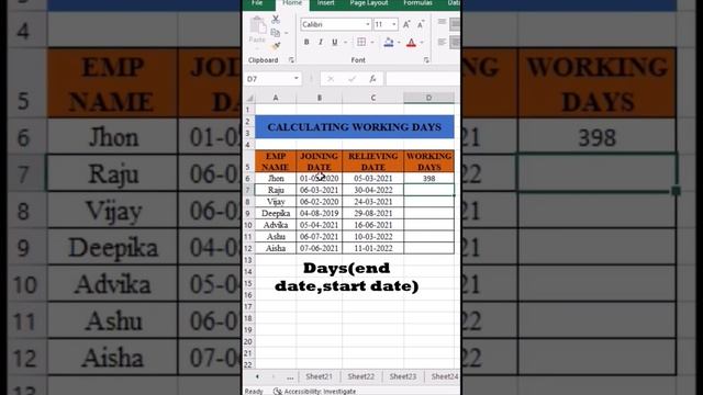 Calculating Days in Excel||Excel Tips||Excel Tricks||Excel Shortcuts||