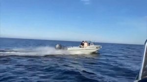 Катер РИБ Yamaha 60 и Казанка Yamaha 30. Проходим пороги на Бурной. Налетели на каменную гряду.