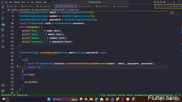 Flutter firebase Signup Backend | Flutter firebase with getx part 03 | Flutter hero