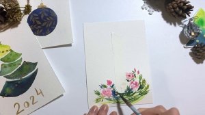 Рисуем новогоднюю открытку. Свеча акварелью