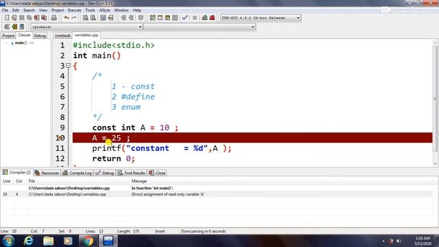 C Programming Tutorials | Constants in C language Lesson 8