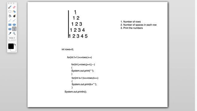 3.Number patterns in java - Program to print pyramid number pattern with for loop смотреть онлайн