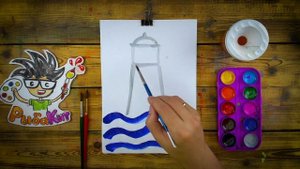 Как нарисовать МОРЕ и МАЯК - Акварель Детский сад - рисуем с РыбаКит