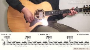 What's Up - 4 Non Blondes / Easy Guitar Cover / Sheet Music / Chords / Lyrics