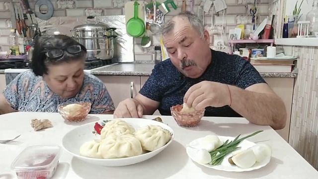 Mukbang. Манты из дрожжевого теста