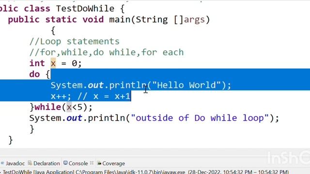 Do while loop in Java - Output prints atleast one time | Java Basics 47