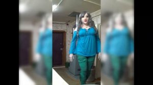Female Mask, Blue Tunic, Green Jeggings, Heels Shoes