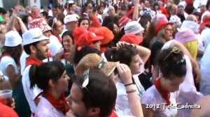 Sanfermines 11 julio 2012, salida peñas de la plaza toros de Pamplona