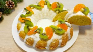 Вкуснейший бисквитный пирог с мандаринами и киви / Самый простой рецепт!!!