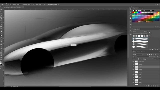 Car Sketching In PHOTOSHOP/ Рисование автомобиля в Фотошопе