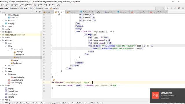 Laravel 5.6 and React JS - Data Binding and Events