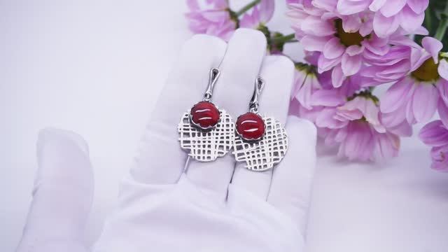 Серьги "Криси" сердолик натуральный камни посеребрение 12 мк серёжки подвески 3755 Хорошие Вещи