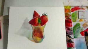 Watercolor Sketch 93 / Glass & Strawberries  水彩スケッチ93 / グラスとイチゴ