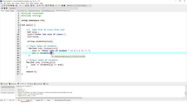 Arrays in C++ | Example : Take size of array from user and print array using for loop | (Urdu/Hindi