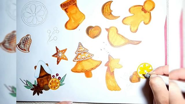 Рисуем рождественское печенье маркерами
