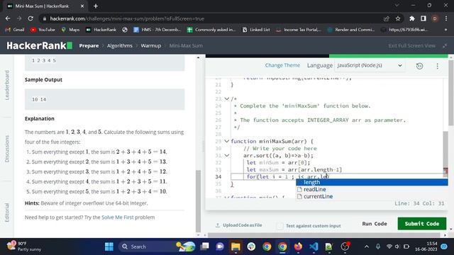 Min Max Solution Hackerank in Javascript | Hackerrank problem Solution