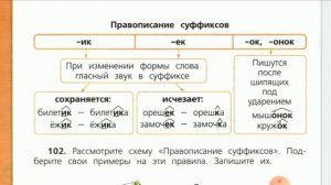 Русский язык, 4 класс. Правописание суффиксов -ик, -ек, -ок, -онок. Правило