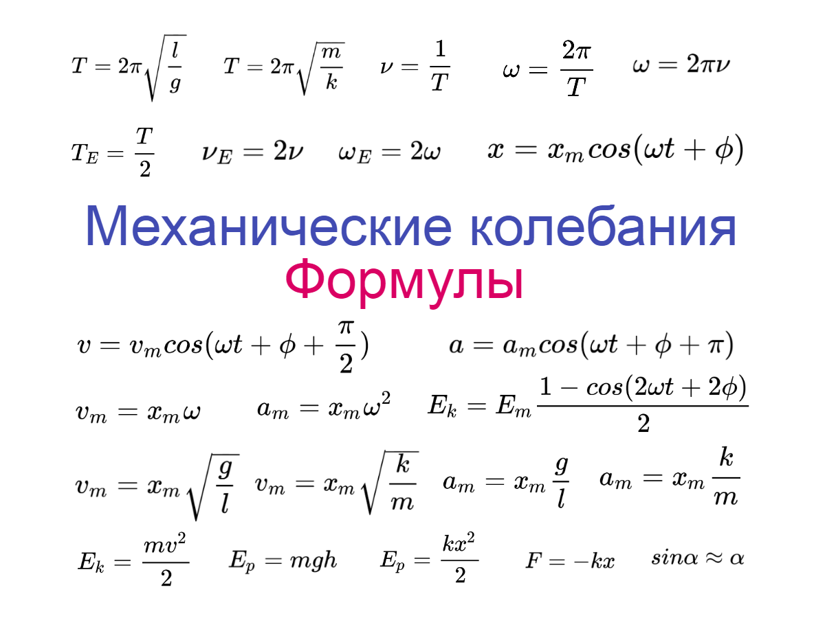 Колебания формулы. Механические колебания ЕГЭ формулы. Флуктуация формула. Формулы для видео.