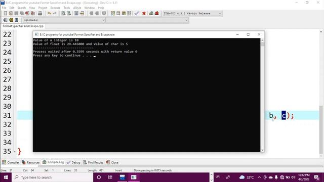Format Specifiers and Escape Sequences  ||  C language tutorials for absolute beginners  ||  #13