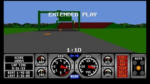 Hard Drivin, 1990 г., Sega Mega Drive \ Genesis. Фрагмент геймплея.
