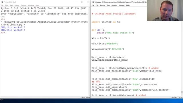 Python Basics Tutorial Tkinter Menu Tearoff Argument