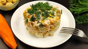 Хоть на повседневный, хоть на праздничный стол!  Салат с кукурузой и грибами