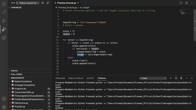 Coding Interview Question - Python - Find Longest Substring In A String смотреть онлайн