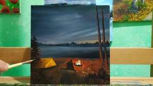 Как написать картину маслом"Пара у костра"как рисовать костер,как рисовать ночь,пишем костер маслом