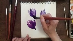 Крокусы" Рисование акварелью. Цветы. Творчество, Живопись.