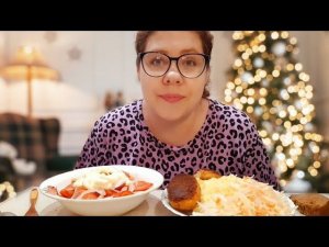 Мукбанг Обжор:Пюре, Котлеты пожарские, Салат из помидоров с майонезом, Квашенная Капуста