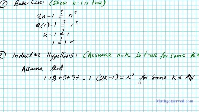 #7 Proof By Induction 1+3+5+7+...+2n-1=n^2 Discrete Prove All N In N  Induccion Mathgotserved