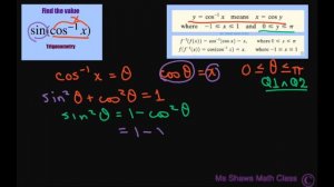 Find the value of sin[cos^(-1) (x)], sin[arccos(x)]. Inverse Trig Function