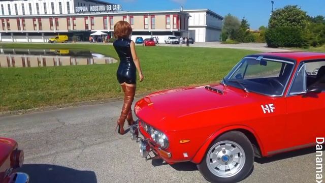Dana Is Walking With Tall Boots At Car Lancia HF