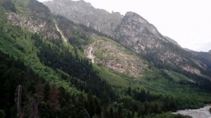 Домбай, река Теберда и водопад в горах - Dombay, Teberda river and waterfall in the mountains