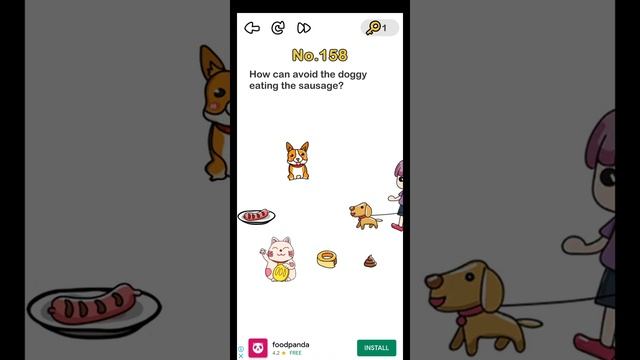 Brain out level 158 how can avoid the doggy eating the sausage walkthrough solution