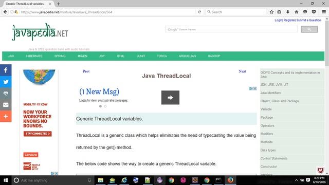 Generic ThreadLocal variables.
- javapedia.net смотреть онлайн