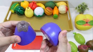 Learn Names of Fruits & Vegetables with Pretend Play Food Velcro Cutting Toys Fun Learning For Kids