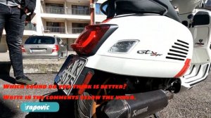 Vespa GTS 300 Akrapovic vs fake Akrapovic - exhaust sound battle beеtwin three scooters Vespa GTS