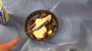 Салат из опят с луком и сметаной.