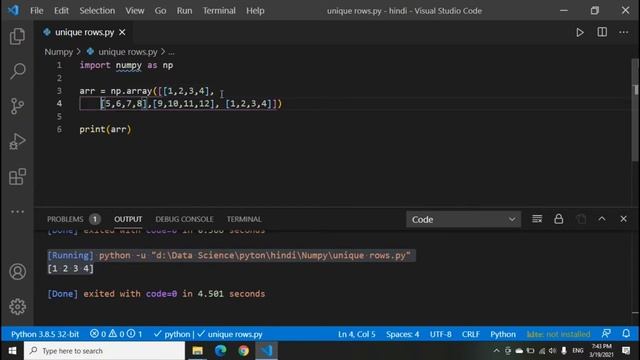 how to find unique rows in numpy| numpy tutorial in hindi | data science tutorial in hindi