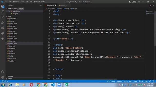 JavaScript Window Object Methods(btoa(),atob(),alert()) in Hindi # 19