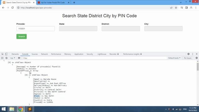 Search State District City by PIN Code using AJAX in PHP with Source Code